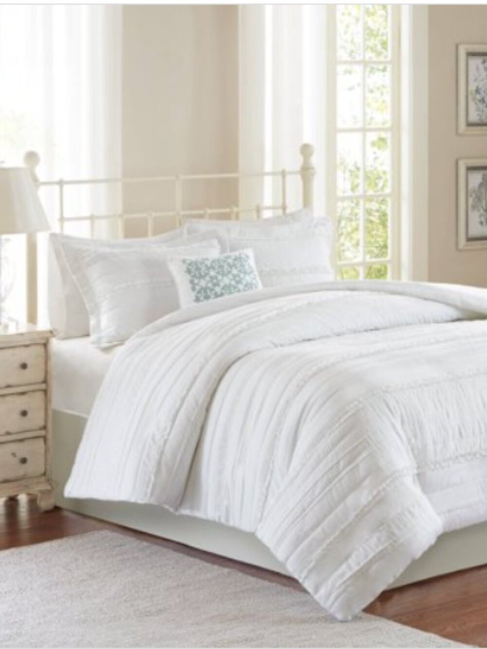 Isabella White Cotton Full/Queen Duvet Cover Set